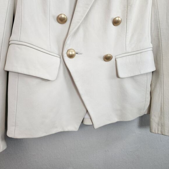 L'Agence Kenzie Lambskin Leather Double Breasted Blazer White Gold 2 NWT - Picture 6 of 16